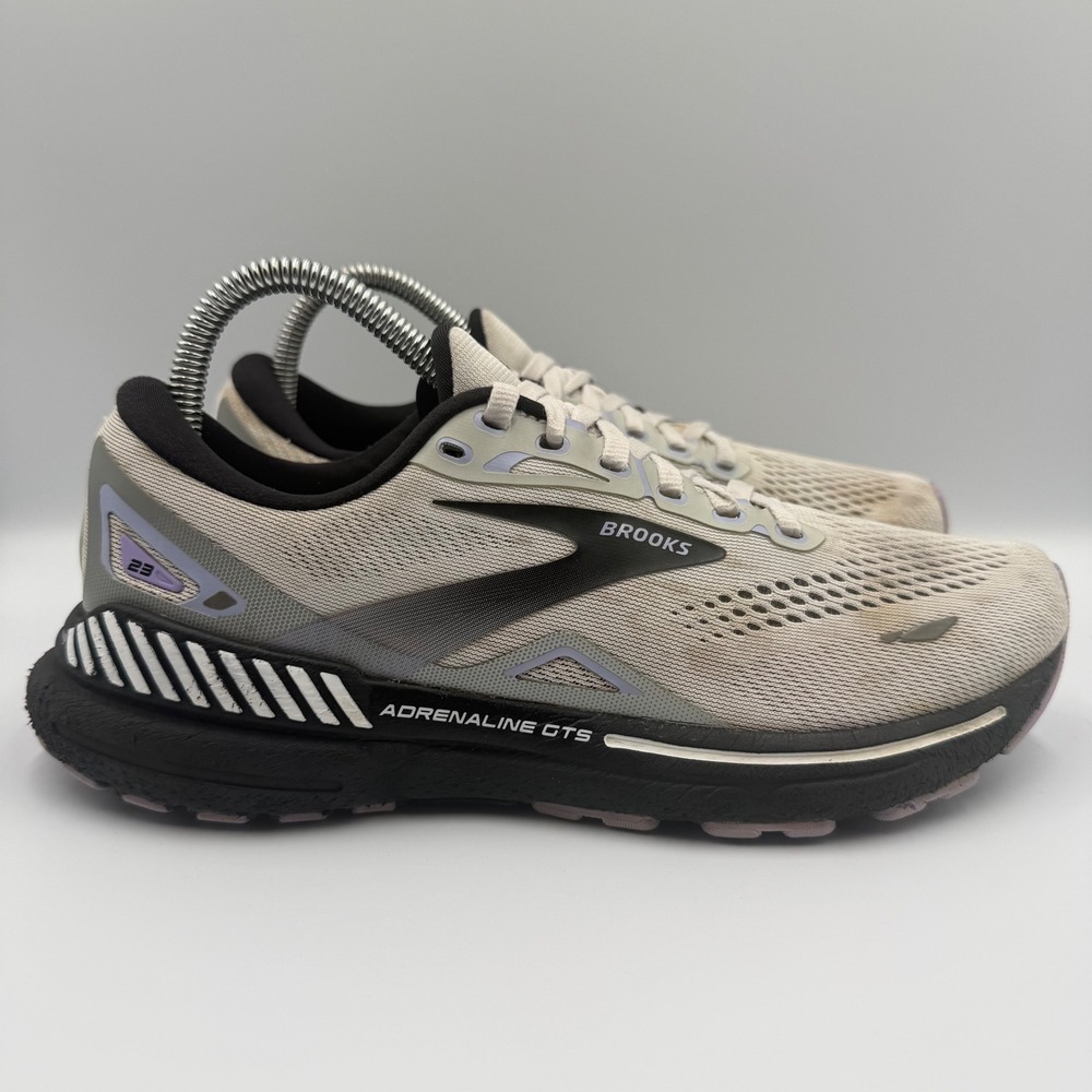 Brooks Adrenaline GTS 23 White Black Purple Womens 8.5 Running Shoes 1203811B039